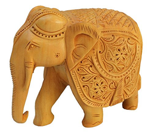 Zap Impex Â® Elephant Gifts and Decor - Elephant Statue Ornaments Figurine with Hand Designer Work - An Elegant Art Sculpture - Hand Carved Wooden Animals Collectible Figurine Sculpture Figure - Table Centrepieces and Home Decorations