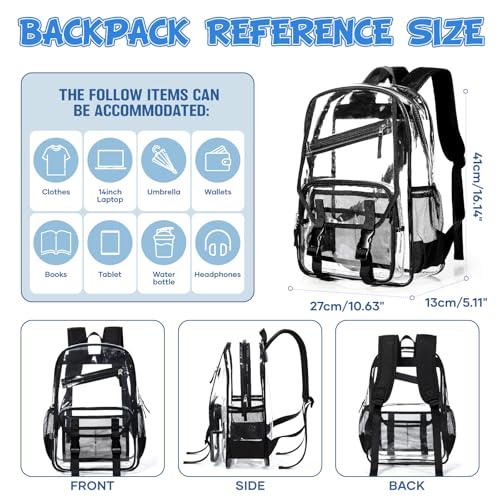 coowoz Clear Backpack for Stadium Events Heavy Duty PVC Clear Bookbag Backpacks for School Girls Boys Transparent See Through Concert Bag Women Mochilas Escolares Para Niñas Black3