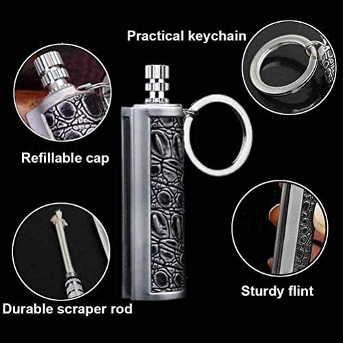 Fire Starter Lighter Waterproof Flint Match Metal Matchstick Permanent Keychain Outdoor Camping Match Lighter(Sold without Fluid) (Grey)
