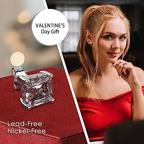 18K White Gold Plated Sterling Silver Asscher Cut Cubic Zirconia Stud Earrings for Women Men | Square CZ Stud Earrings Simulated Diamond Earrings Studs4