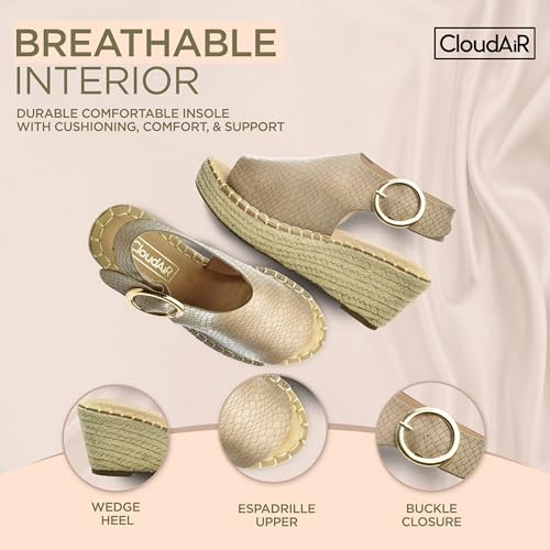 Image of CLOUDAIR Selina Women's Espadrille Wedge Sandals - Comfortable and Stylish Platform Slip On Sandals with Buckle Closure, Comfy Wedge Heels for Women, Fashion Summer Sandals
