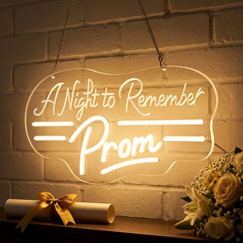 Sneignon “A Night to Remember Prom” Neon Sign,Prom Night Neon Sign,USB Powered Dimmable LED Neon Light for Teen Room,Graduation Party, Prom Night Decoration,Photo Backdrop,Party Wall Decor by Sneignon - Used condition - Image 2