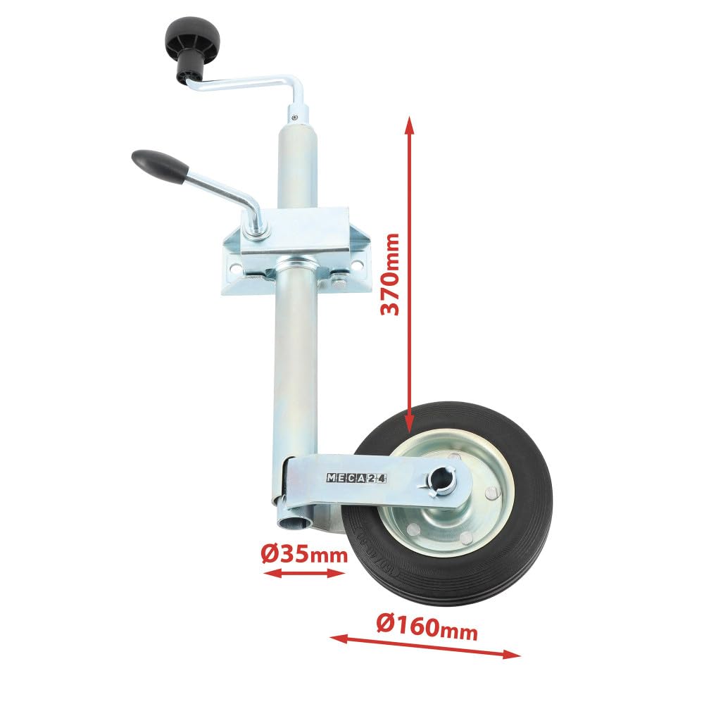 MECA24 Roue Jockey - Tube acier 35mm - Jante métal - Bride de fixation acier diam. 35mm - compatible tous types de remorques