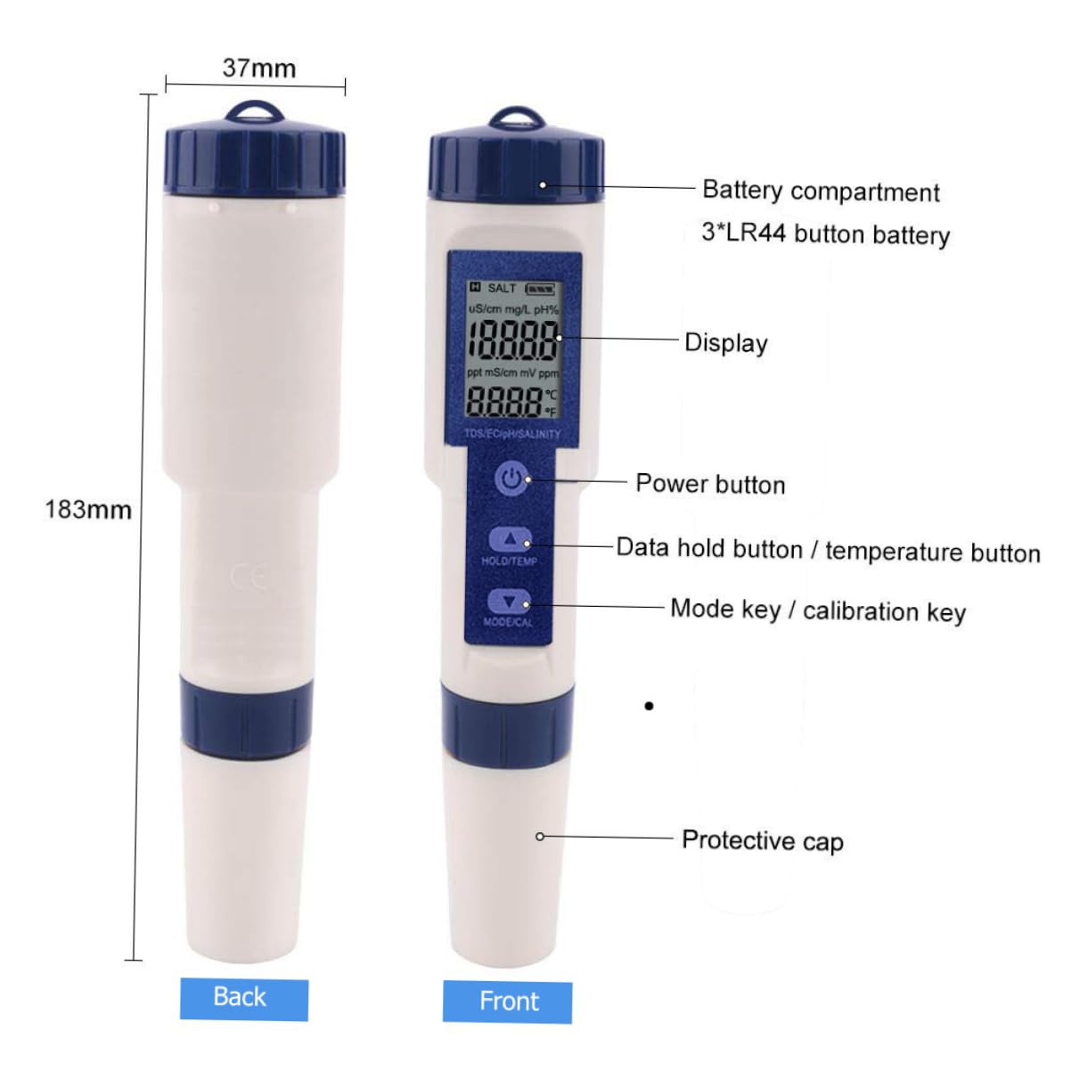 Generico misuratore di salinità Kit di analisi dell'Acqua termometro Digitale Piscina Prova dell'Acqua Potabile Tester dell'Acqua di Mare Tester Digitale dell'Acqua del contatore plastica