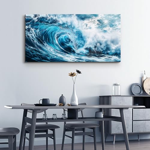ERQINHUA Large Canvas Wall Art For Living Room Wall Decor For Bedroom Ocean Inspiration Wall Pictures Office Decorations Blue Wave Wall Paintings Modern Home Wall Decor Art Ready To Hang 24"X48"
