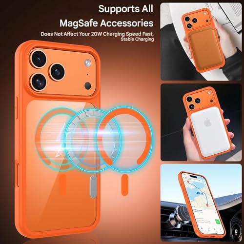 Image of DIZORO Premium Magnetic Case for iPhone 17 Pro Max 6.9-Inch Compatible with MagSafe, Shockproof Phone Bumper Cover, Solid Color Matte TPU Frame, Anti-Scratch Clear Cosmic Orange