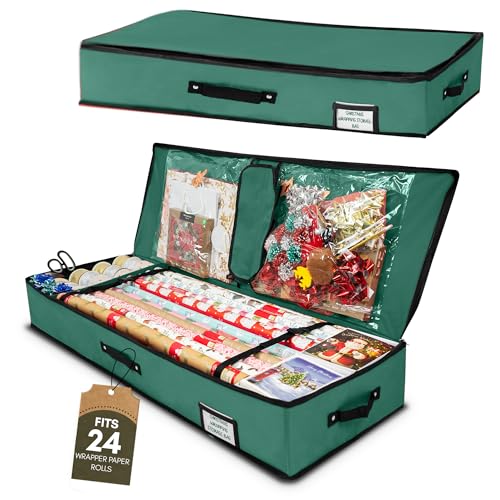 Pelle & Sol Christmas Wrapping Paper Storage Bag - Fits 24 Rolls 600D Tear-Proof Organizer Space-Saving Design Ideal for Christmas and Holiday Wrapping Paper Storage and Organization - GREEN