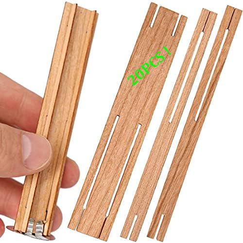 20Pcs Lenisc Double Cross Crackling Wood Candle Wicks for Soy Wax Candle DIY with Iron Stand Safe Natural Wooden Candle Wicks for Candle Making 3.94inch/10cm Length Wood Candle Wick Crackle