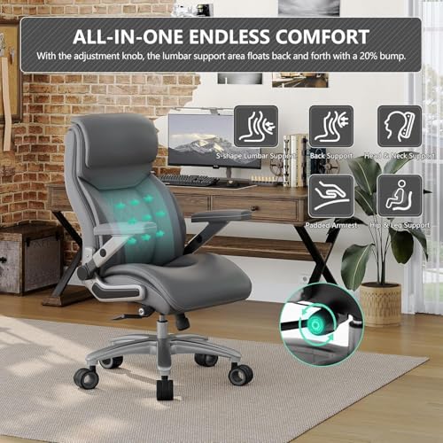 Image of Big and Tall Office Chair with 5D Arms, 600lbs Heavy Duty Desk Chair with Adjustable Lumbar Support, PU Leather High Back Ergonomic Executive Computer Chair with 3'' Silent Casters