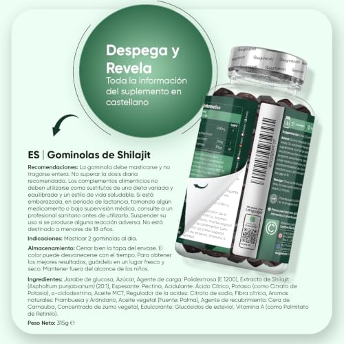 Miniatura 5 de Shilajit Gummies - 120 Gominolas, 5000 Mg De Shilajit Puro Del Himalaya, Sabor Natural A Frambuesa Y Arándano - Para 2 Meses, Con Potasio Y Vitamina A, Veganas Y Sin Ogm