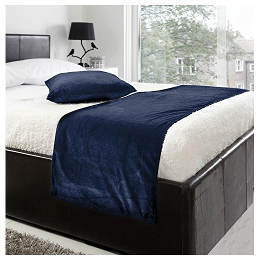 fabricart Luxury Velvet Bed Runner Set | Scarf | Throw | with 2 Cushion Cover for All Bed Sizes (Navy Blue, King- 19.6x94.4 inch)