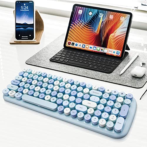 Image of MOFII Bluetooth Wireless Keyboard for iPad, Laptop, PC, Mac, Smartphone, Connect 3 Bluetooth Devices, Cute Colorful Round Keys Retro Aesthetic Keyboard - Blue