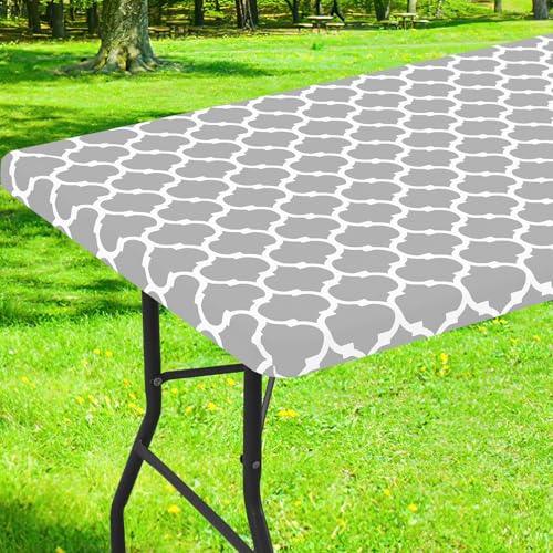 Smiry Picnic Fitted Table Cover, 4 Foot Flannel Backed Vinyl Tablecloth