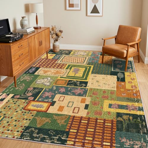 Washable 5x7 Area Rugs for Living Room, Abstract Colorful Soft