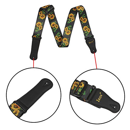 KKmoon Correia de guitarra IRIN Faixa ajustável de poliéster com extremidades de couro PU para baixo