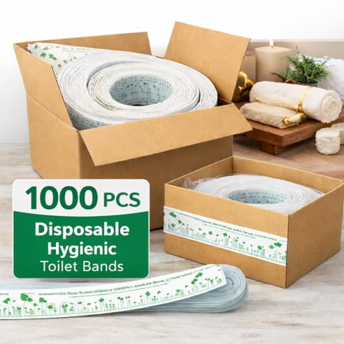Image of Sevenhills 1000 PCS Disposable Hygienic Toilet Seat Bands - 36x2 Inches | Hotel Accessories for Guest House, Hospital, Travel Kits & Bathroom Sanitation | Printed Cleaned Message | Bulk Pack