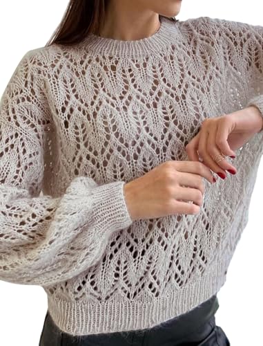 Womens Cute Fluffy Crewneck Crochet Hollow Out Long Sleeve Pullover Sweater Lightweight Sweater Spring 2025