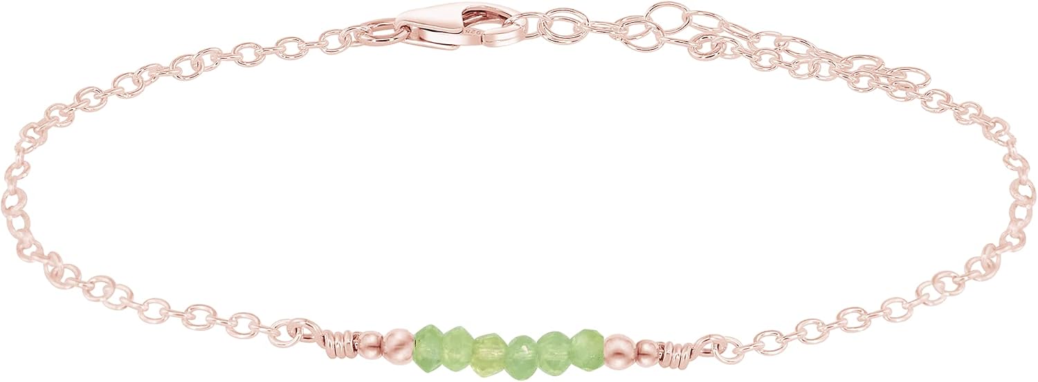 Luna Tide Prehnite Faceted Bead Bar Anklet in 14k Rose Gold Fill