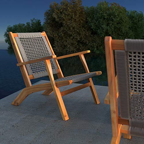 Patio Sense 63635 Vega Natural Stain Outdoor Chair Acacia Wood Construction Woven Web Seat Mid Century Design Comfortable Reclining Armchair Patio Lawn Garden Backyard Deck - Gray Cording #TOP6