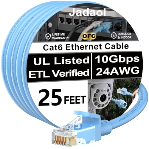 Image of Jadaol [UL Listed Snagless Cat6 Ethernet Cable 25 ft 10Gbps, PoE++, Blue