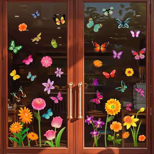 Zindoo 9 Sheet Spring Summer Garden Flower Window Clings