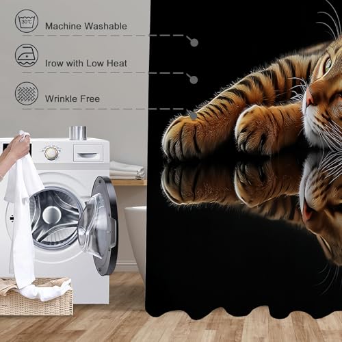 Rideau de douche imperméable et lavable en polyester hydrofuge motif chat pour baignoire - 5