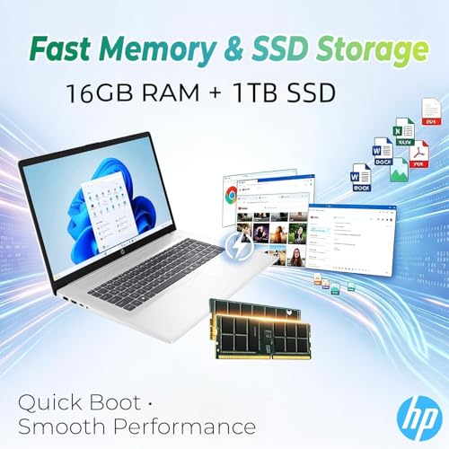Image of HP 17.3 Inch Business Laptop Computer • 2026 Edition • AMD Ryzen 5 7430U • 16GB RAM • 1TB SSD • Full HD Display • Windows 11 • Wi-Fi 6 • Large Screen for Home • Office & Study