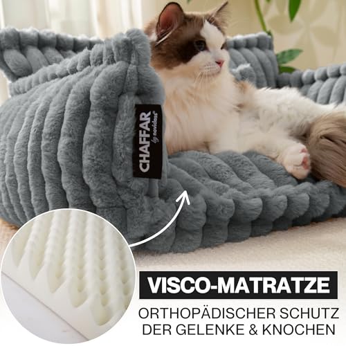 noviclass® Katzensofa Chaffar | Katzenbett Hundebett Hundesofa | Orthopädische Matratze | Moderner Stil | Cord-Design Größen (Lichtgrau, M (80cm))