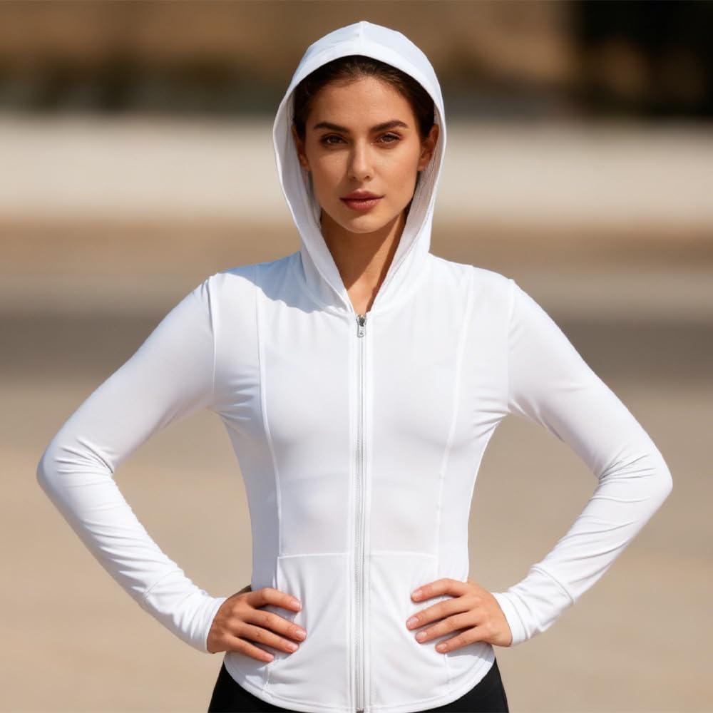 Women's UPF 50+ Sun Protection Hoodie Zip Jacket Lightweight Sun Shirt Athletic Gym Tops for Beach Vacation Travel - Image 5