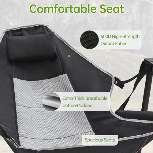 Silla mecedora plegable para camping Aohanoi con reposapiés para adultos hasta 400 libras, portátil con portavasos y almohada, resistente para playa, RV y senderismo miniatura 6