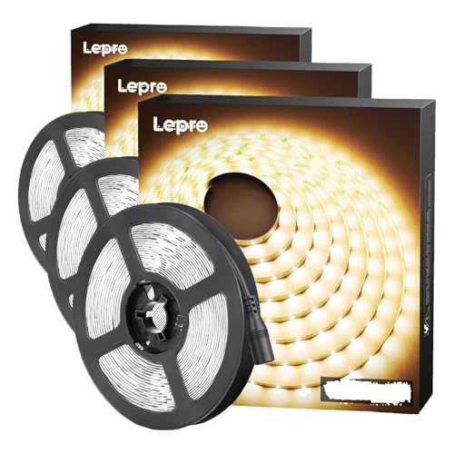Image of Lepro 12V LED Strip Light, Flexible, SMD 2835, 16.4ft Tape Light for Home, Kitchen, Party, Christmas and More, Non-Waterproof, Warm White(Not Include Power Adapter) (Pack of 3)