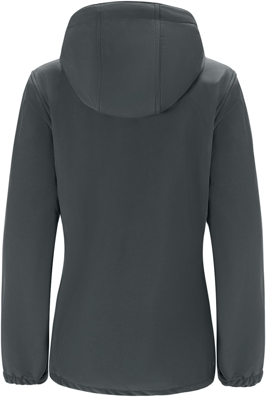 FARVALUE Womens Lightweight Softshell Jacket Hooded Waterproof Windproof Coat Fleece Lined Insulated Winbreaker Hiking