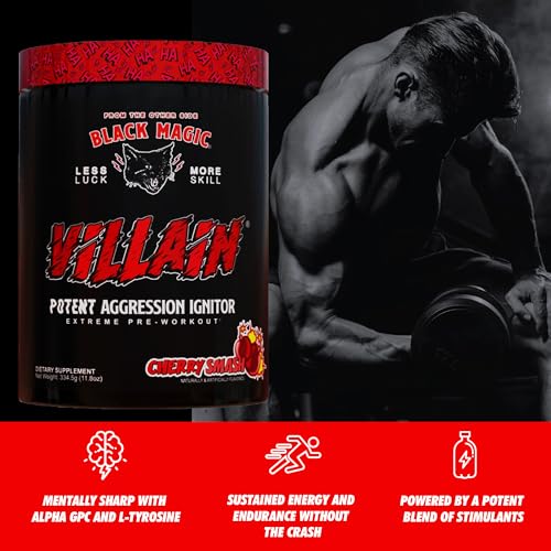Image of Worldwide Nutrition Bundle Compatible with Black Magic Supply Cherry Smash Villain High-Stim Nootropic Pre Workout - Beta-Alanine, L-Tyrosine, & Caffeine - 25 Servings with Multi-Purpose Keychain