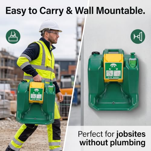 Image of 16 Gallon Portable Eyewash Station, ANSI Z358.1 Compliant Gravity Fed Emergency Eye Wash, Wall Mountable ABS Equipment with Handle for Industrial Chemical Worksites & Manufacturing