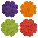 ME.FAN 4 Set Silicone Pot Holders, Trivet Mat, Jar Opener, Spoon Rest and Kitchen Trivet, Non Slip Flexible, Durable, Heat Resistant Dishwasher Safe Kitchen Trivet and Pot Pads-Deep Color