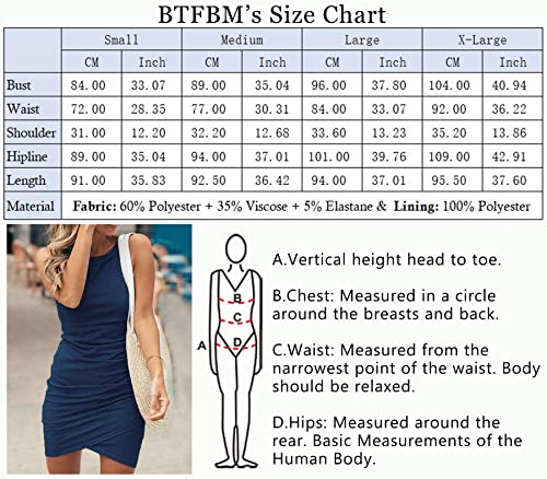 Btfbm Women 2023 Summer Sleeveless Tank Dresses Crew Neck Slim Fit Short Casual Ruched Bodycon Party Club Mini Dress(Dark Blue, Medium) #TOP5