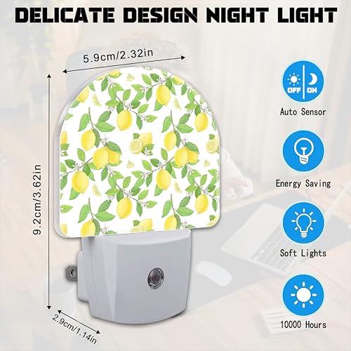 Image of Lemon and Flowers Night Light for Kids,Lemon Fruits and Floral Tree Plug in Night Light with Dusk to Dawn Sensor, 0.5w Energy Saving Nightlight for Hallway Stairway Kitchen Bedroom