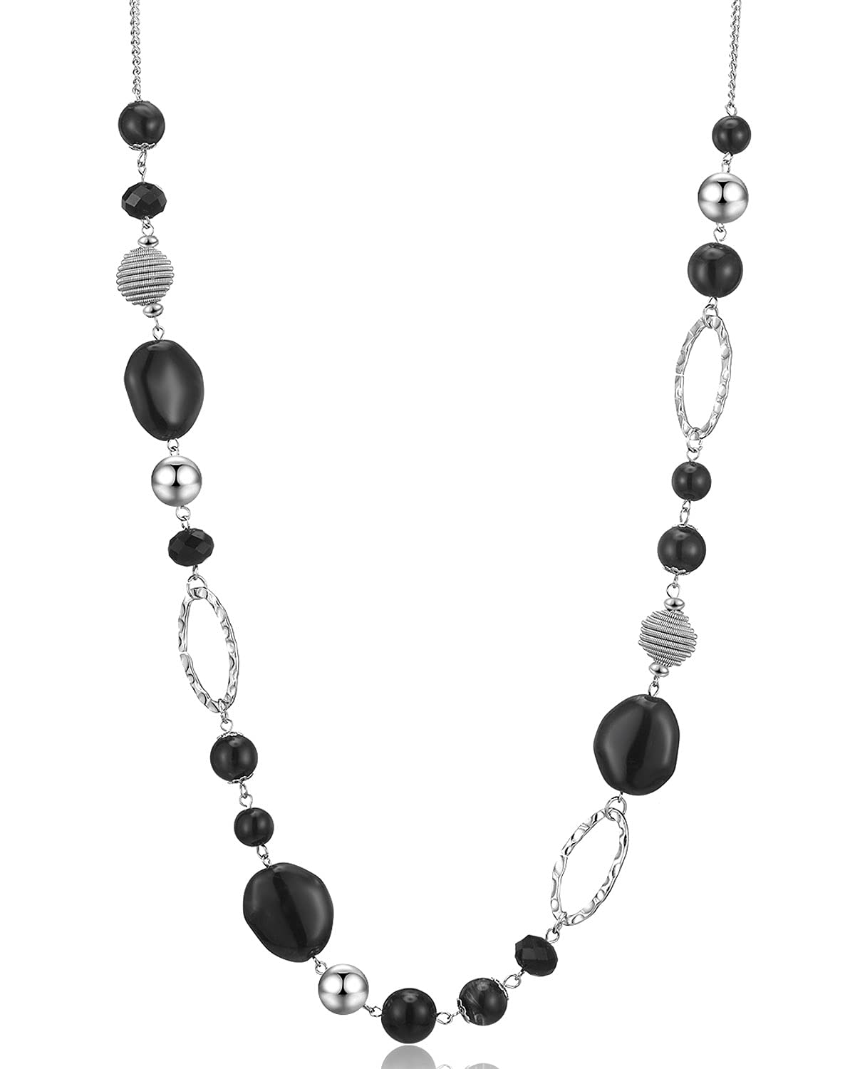 BULINLIN Collar Largo de Plata de Cuentas para Mujer Collar Bohemio Largo Joyas de Mujer Cumpleaños Regalos para Madres