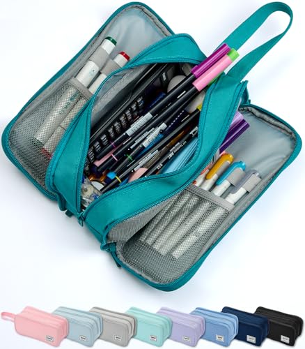 Image of SPACEMATE Pencil Case Pouch Box Bag School Supplies Girls Boys Kids, Cute Preppy Stuff Big Capacity Aesthetic Pen Organizer, Back to College Stationary, Teal, Extra Large Style, 2300ml