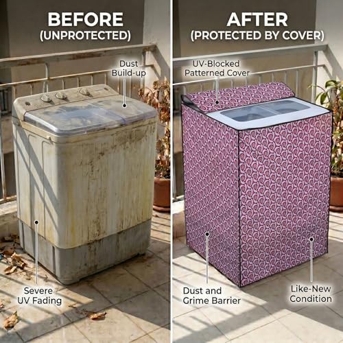 Image of DREAM CARE Waterproof & Dustproof Washing Machine Cover Top Load & Semi Automatic Suitable for 6 kg, 6.2 kg, 6.5 kg (80 x 86 x 51 cms)