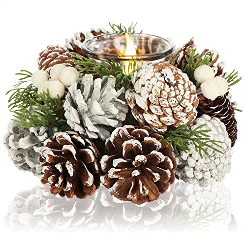com-four® Suporte de velas - suporte de velas decorativo para o Natal e outono - suporte de velas com materiais naturais - artesanato (arranjo do advento - 1 vela)