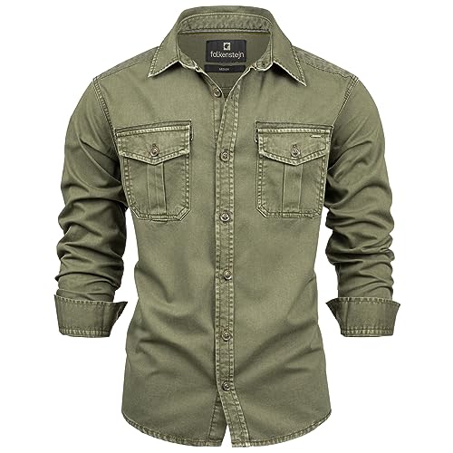 FALKENSTEJN Herrenhemd - Modell Riccaldo - 100{308c1168baad9beb2d6b6e9524b2b7f6ed9bc0db17bb15cef9d968a57cbdbd13} Baumwolle – Vintage Hemd Cargo Langarm-Hemd für Männer - Hoher 3 Farben (XL, Army) FALKENSTEJN Herrenhemd - Modell Riccaldo - 100{308c1168baad9beb2d6b6e9524b2b7f6ed9bc0db17bb15cef9d968a57cbdbd13} Baumwolle – Vintage Hemd Cargo Langarm-Hemd für Männer - Hoher 3 Farben (XL, Army)