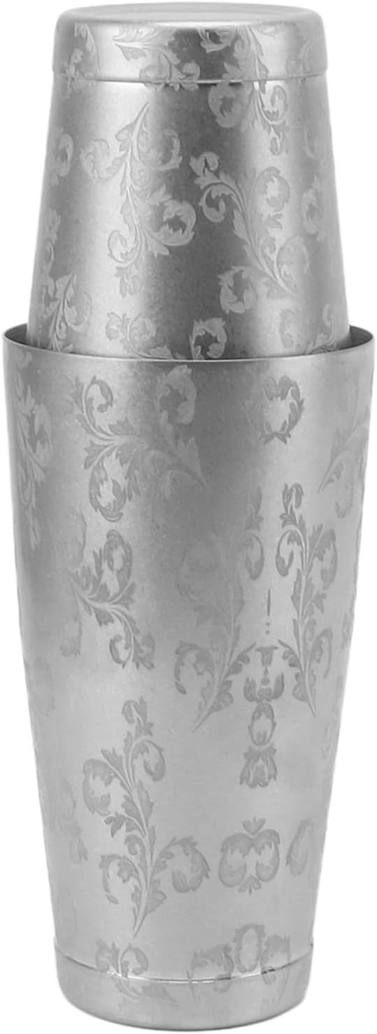 Stainless Steel Cocktail Shaker Set, 500ml & 750ml Shaker Tin with Leaf Design, Mixing Glass for Home & Professional Bar Use (Silver)