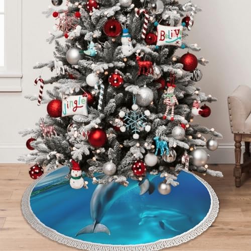 Jupe de sapin de Noël grand format 121cm dauphin à pompons - 7