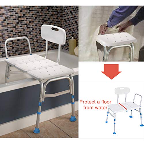 Health Line Massage Products Tool-Free 400 lbs Transfer Bench, Adjustable Shower Tub Bath Chair w/Reversible Back and Non-Slip Feet for Elderly, Disabled, Seniors & Bariatric - Free Back Scrubber