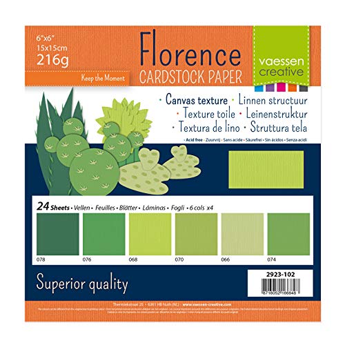 Vaessen Creative Florence Scrapbook-Papier 216 g 6x6" - x24 vel - multipack, groen, Paper, multicolor, 15 x 15 x 0,8 cm