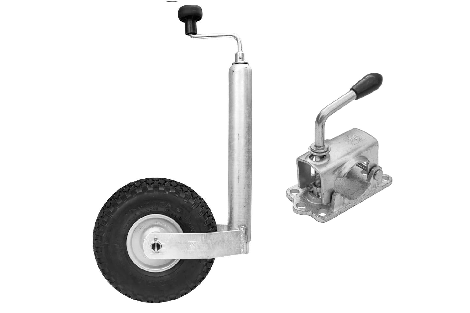 Winterhoff Set di ruote di supporto da 48 mm, 150 kg, con morsetto in ghisa | Ruota di supporto in acciaio zincato a caldo con pneumatici da 260 x 85 mm. Ideale per manovrare rimorchi e roulotte.