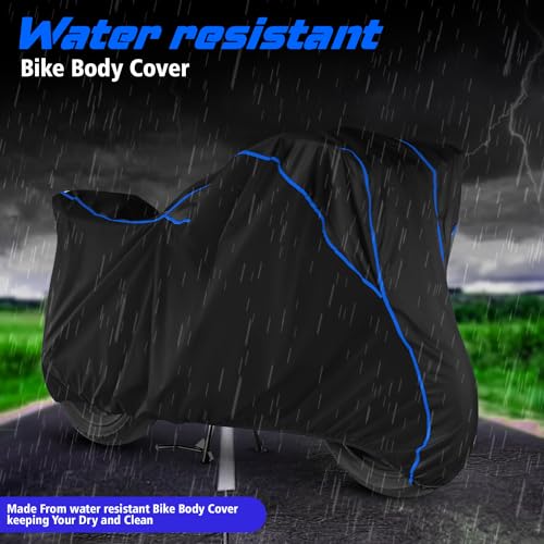 Image of Water Resistant Bike Cover Dustproof UV Protection Bike Body Cover for Yamaha FZ S FI All-Weather Protection with Blue Piping - (Black)