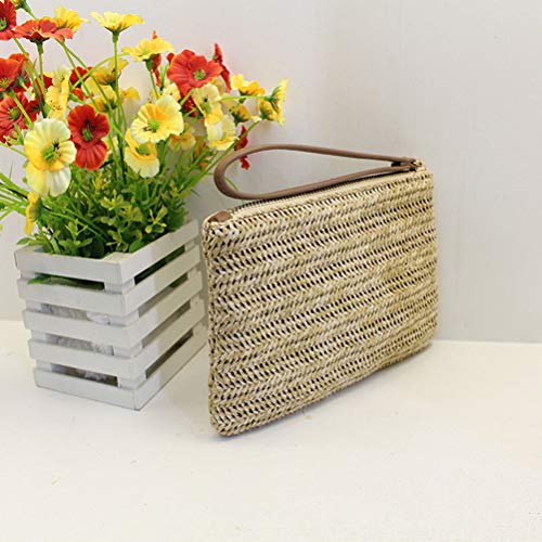 Bolsa clutch feminina de verão com zíper e palha da FENICAL