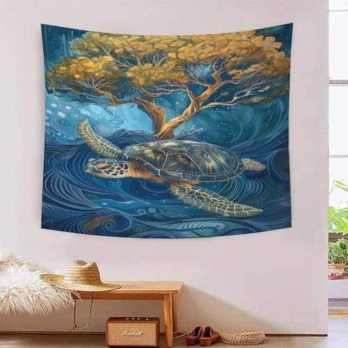 Tapis mural tortue de mer en polyester doux pour relooker facilement un salon moderne